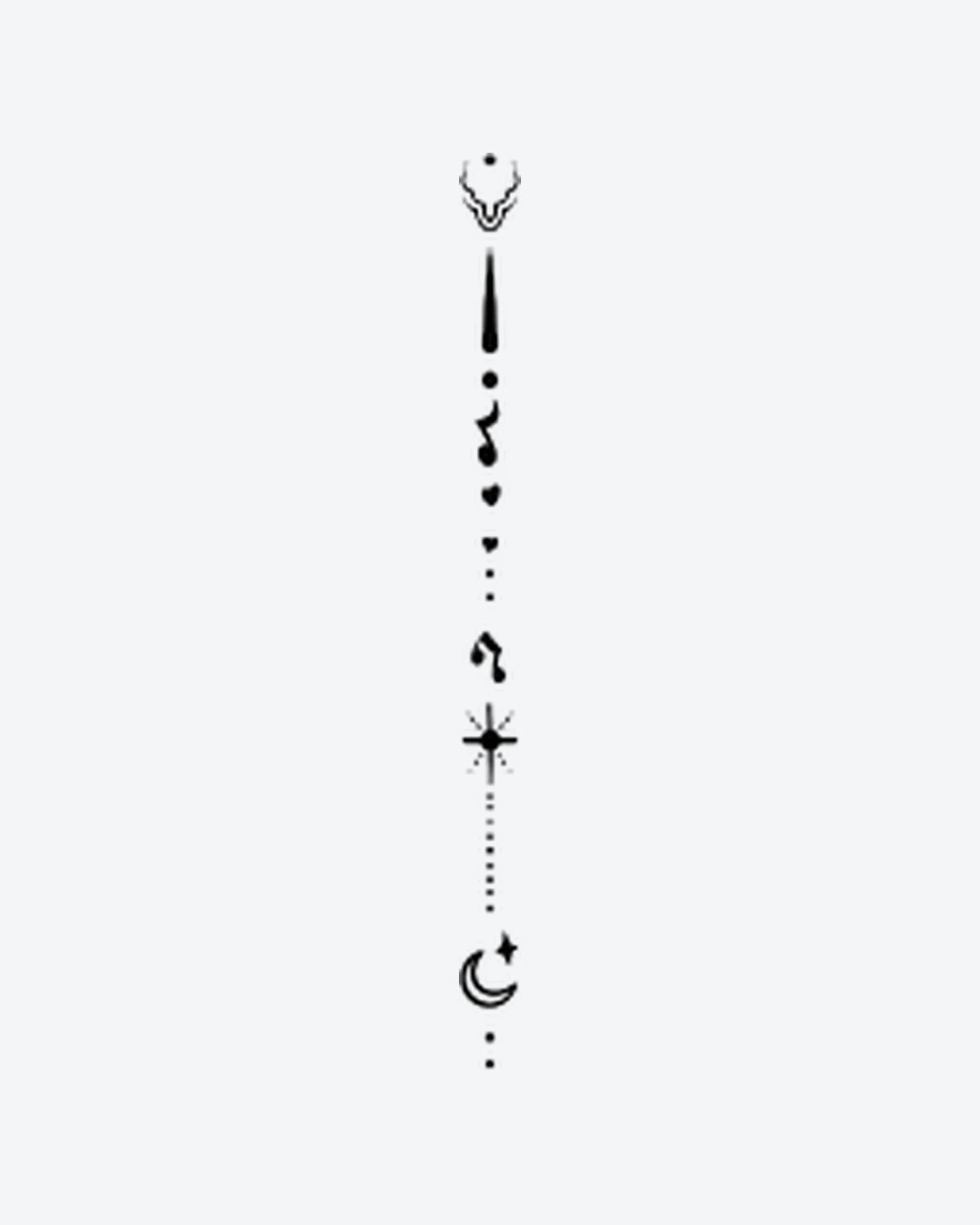 Cosmic Flow 2 semi-permanent tattoo design by INKY – Crescent Moon, Fine Line, Star, Heart, Crown illustration, 4 x 7 in (10x17 cm), available at inkytatt.com