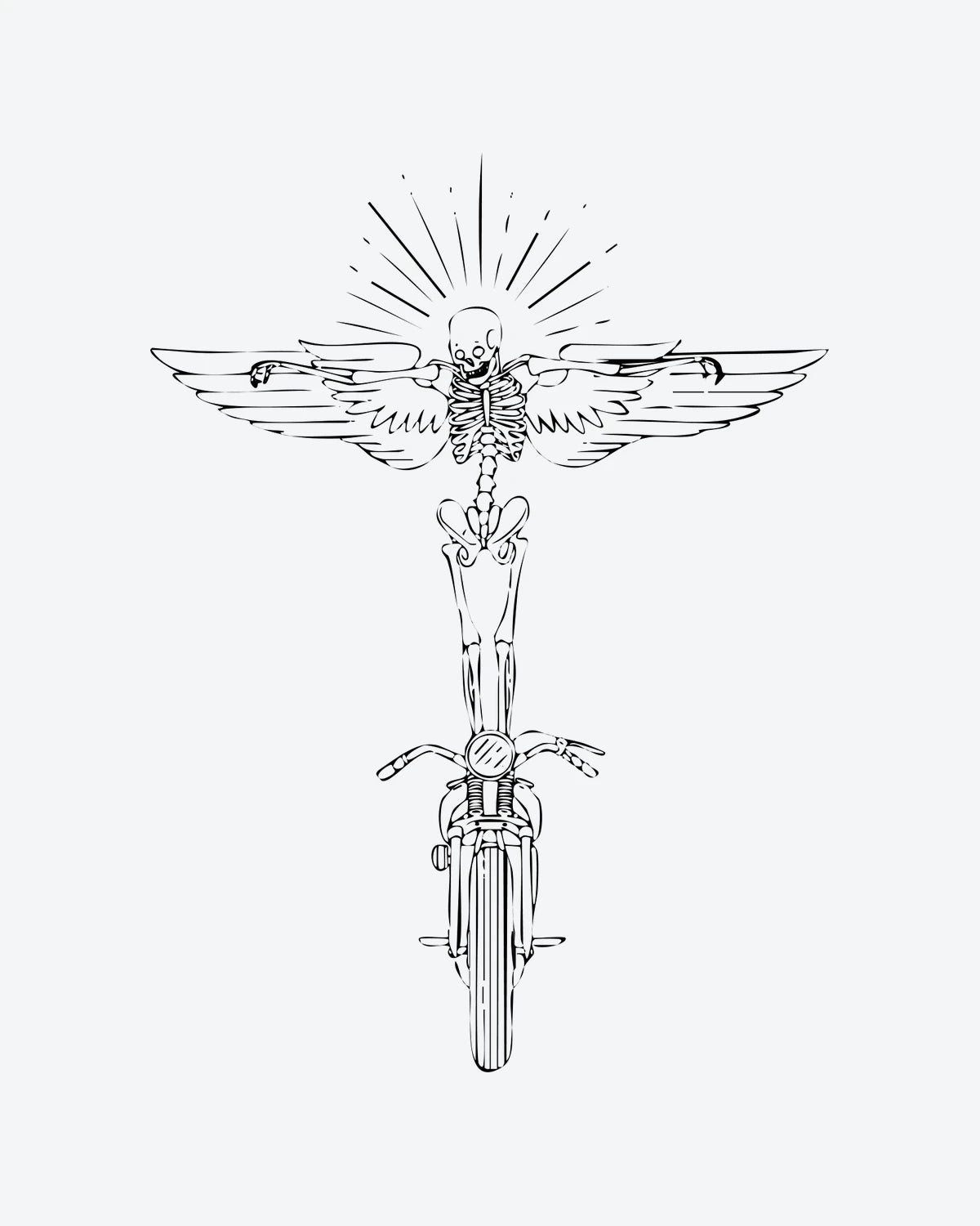 Ghost Rider semi-permanent tattoo design by INKY – Fine Line, Skull, Lines, Skeleton illustration, 3 x 4 in (7x10 cm), available at inkytatt.com