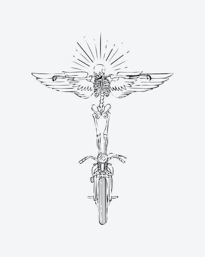 Ghost Rider semi-permanent tattoo design by INKY – Fine Line, Skull, Lines, Skeleton illustration, 3 x 4 in (7x10 cm), available at inkytatt.com