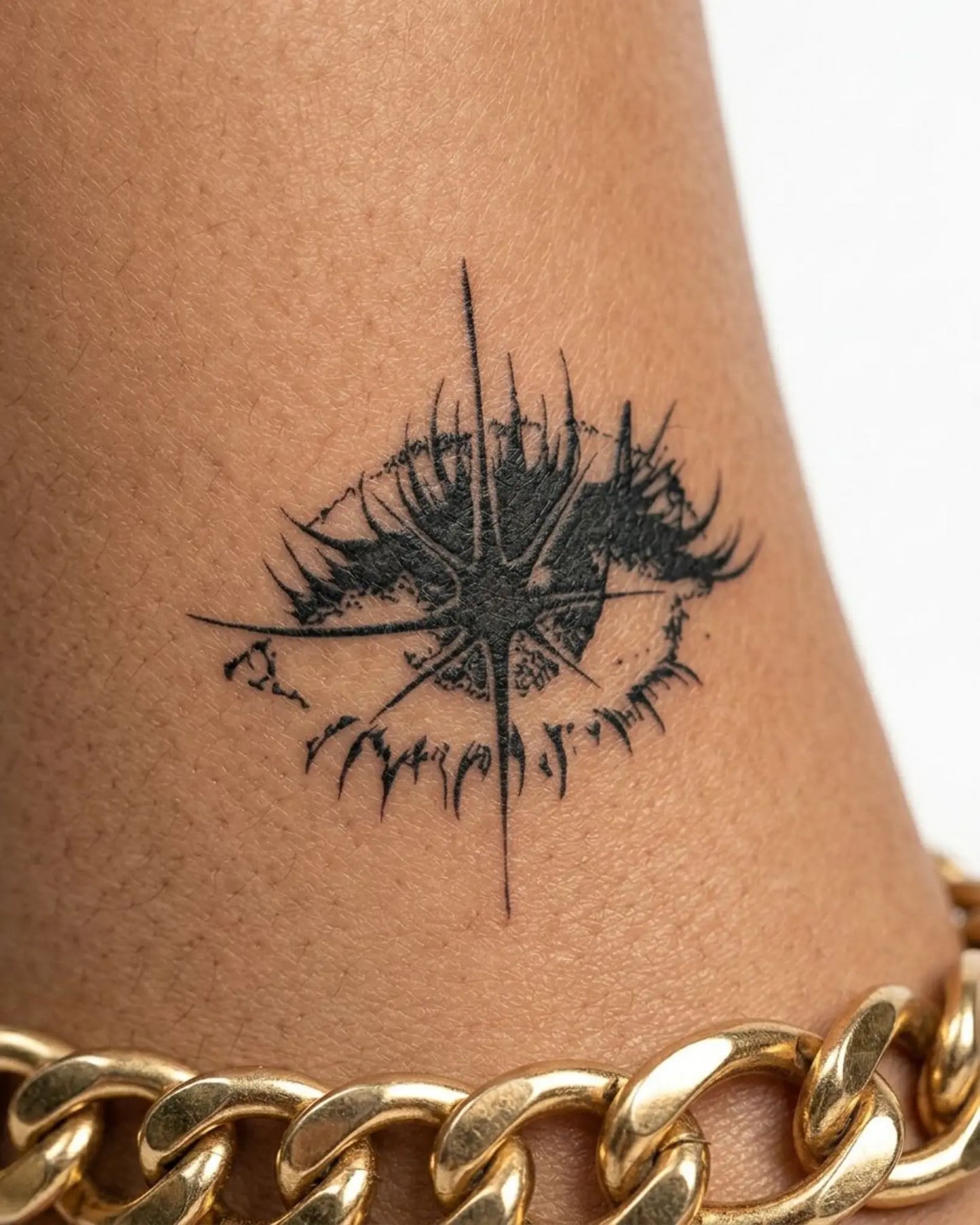 INKY Star Eye semi-permanent tattoo applied on a woman – 3 x 3 in (7x7 cm) design, realistic ink look, lasts 10 days