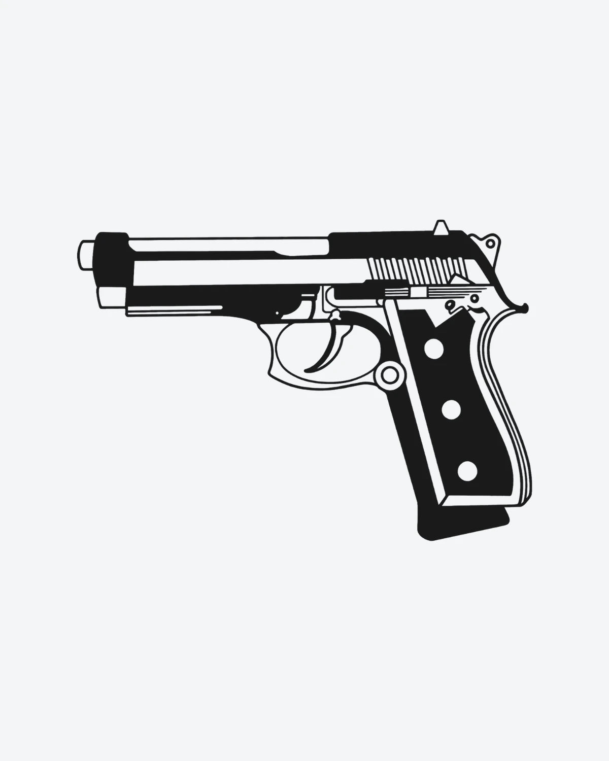 Handgun semi-permanent tattoo design by INKY – Line Art, Silhouette illustration, 2 x 2 in (4x4 cm), available at inkytatt.com
