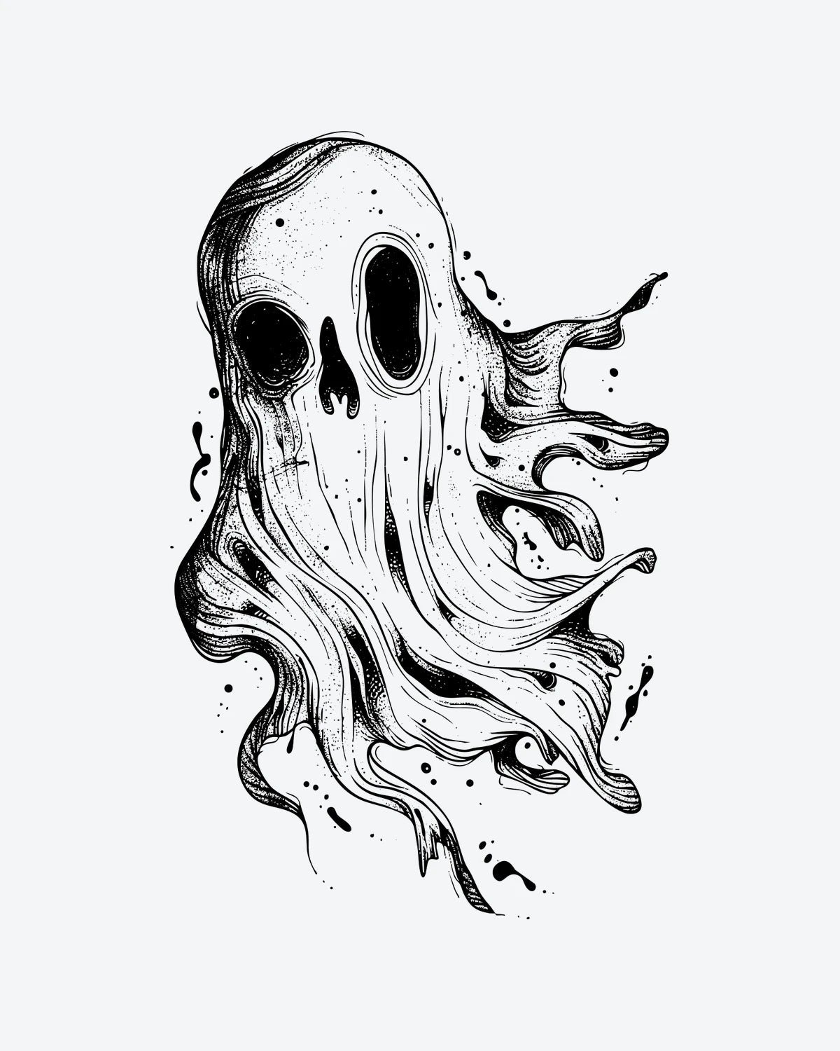 Phantom Ink semi-permanent tattoo design by INKY – Fine Line, Skull, Eye, Dotwork, Face illustration, 3 x 4 in (7x10 cm), available at inkytatt.com