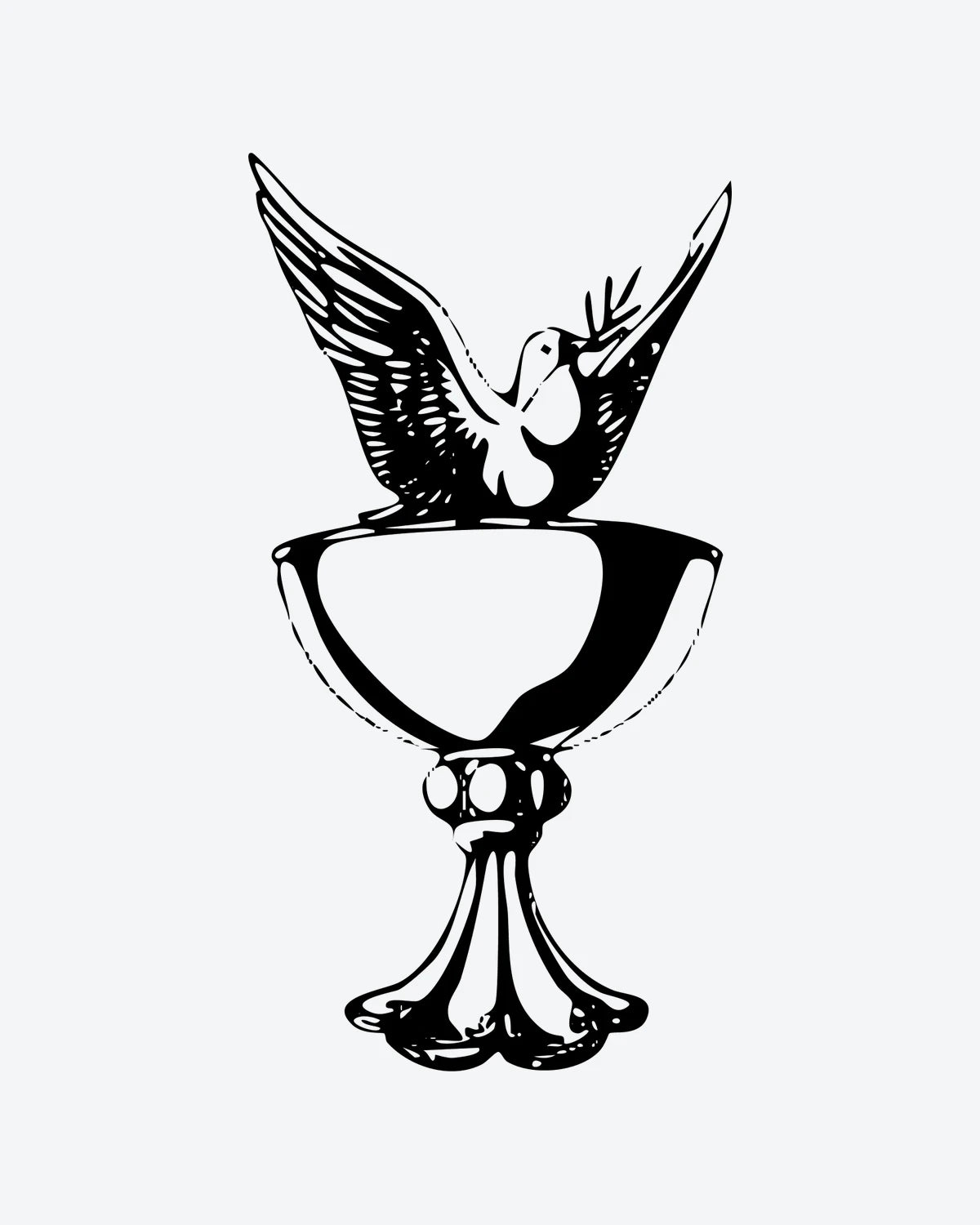 Peace Chalice 2 semi-permanent tattoo design by INKY – Wings, Dove, Olive, Branch illustration, 4 x 7 in (10x17 cm), available at inkytatt.com