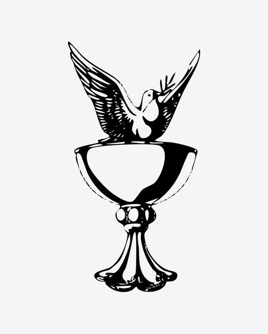 Peace Chalice 2 semi-permanent tattoo design by INKY – Wings, Dove, Olive, Branch illustration, 4 x 7 in (10x17 cm), available at inkytatt.com