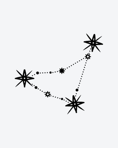 Celestial Capricorn 2 semi-permanent tattoo design by INKY – Fine Line, Star, Constellation, Lines illustration, 3 x 3 in (7x7 cm), available at inkytatt.com