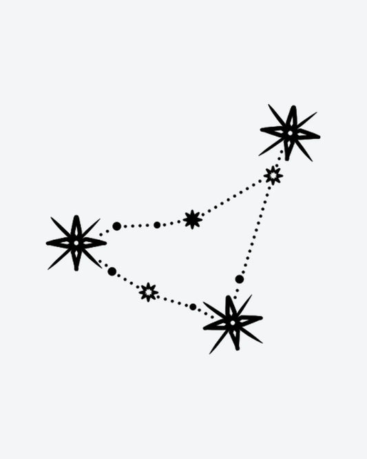 Celestial Capricorn 2 semi-permanent tattoo design by INKY – Fine Line, Star, Constellation, Lines illustration, 3 x 3 in (7x7 cm), available at inkytatt.com