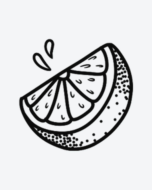 Lemon Zest semi-permanent tattoo design by INKY – Line Art, Dotwork illustration, 2 x 2 in (4x4 cm), available at inkytatt.com