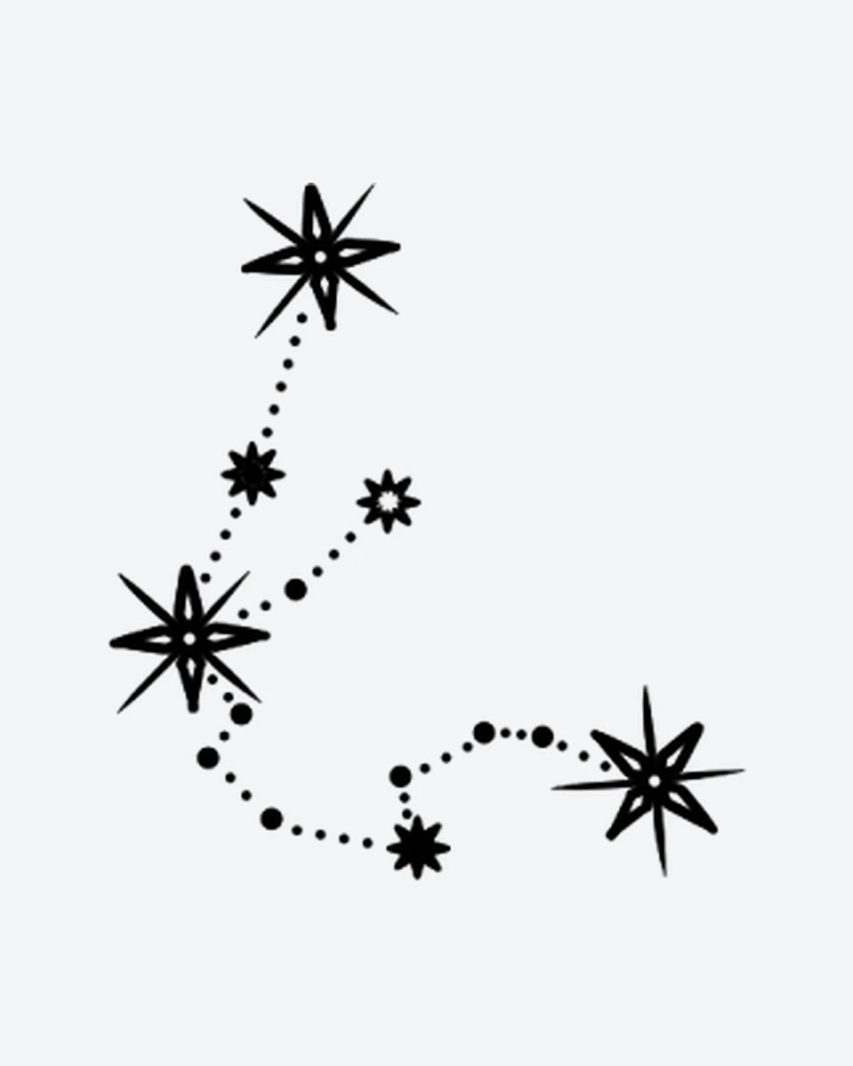Aquarius Star semi-permanent tattoo design by INKY – Star, Constellation, Dots, Lines, Pattern illustration, 3 x 3 in (7x7 cm), available at inkytatt.com