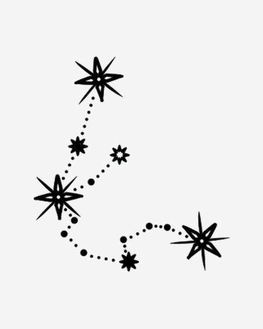 Aquarius Star semi-permanent tattoo design by INKY – Star, Constellation, Dots, Lines, Pattern illustration, 3 x 3 in (7x7 cm), available at inkytatt.com