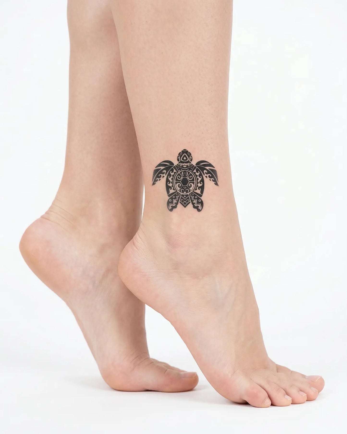 INKY Turtle Mana 2 semi-permanent tattoo applied on a woman – 2 x 2 in (4x4 cm) design, realistic ink look, lasts 10 days