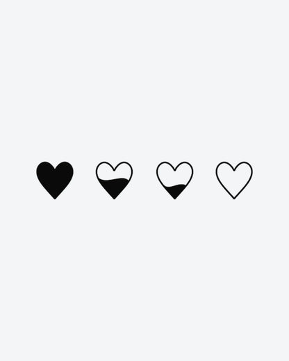 Love Meter 2 semi-permanent tattoo design by INKY – Fine Line, Heart illustration, 2 x 2 in (4x4 cm), available at inkytatt.com