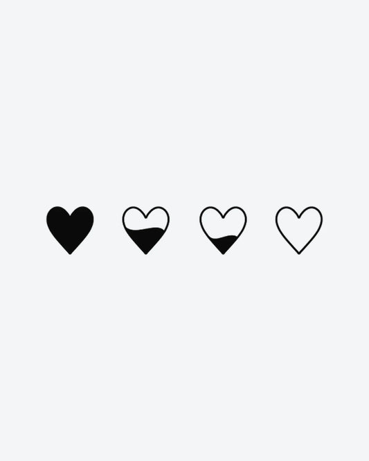 Love Meter 2 semi-permanent tattoo design by INKY – Fine Line, Heart illustration, 2 x 2 in (4x4 cm), available at inkytatt.com