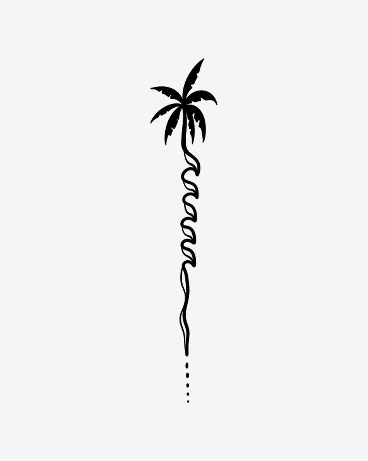 Palm Wave semi-permanent tattoo design by INKY – Palm Tree, Fine Line, Dots, Silhouette, Ocean illustration, 2 x 2 in (4x4 cm), available at inkytatt.com