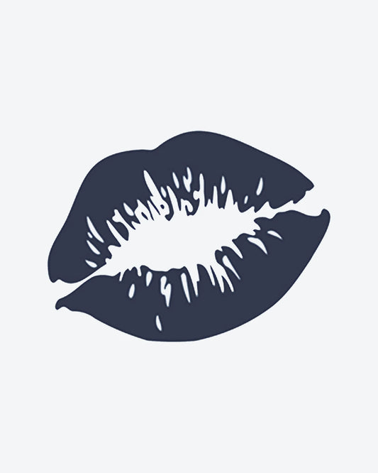 Kiss Mark semi-permanent tattoo design by INKY – Silhouette illustration, 2 x 2 in (4x4 cm), available at inkytatt.com