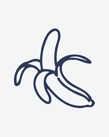 Peeled Banana semi-permanent tattoo design by INKY – Line Art illustration, 0.5 x 0.5 in (1x1 cm), available at inkytatt.com