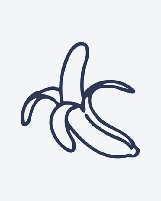 Peeled Banana semi-permanent tattoo design by INKY – Line Art illustration, 0.5 x 0.5 in (1x1 cm), available at inkytatt.com