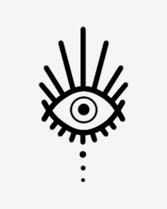 Protective Ey semi-permanent tattoo design by INKY – Evil Eye, Dots, Lines illustration, 0.5 x 0.5 in (1x1 cm), available at inkytatt.com