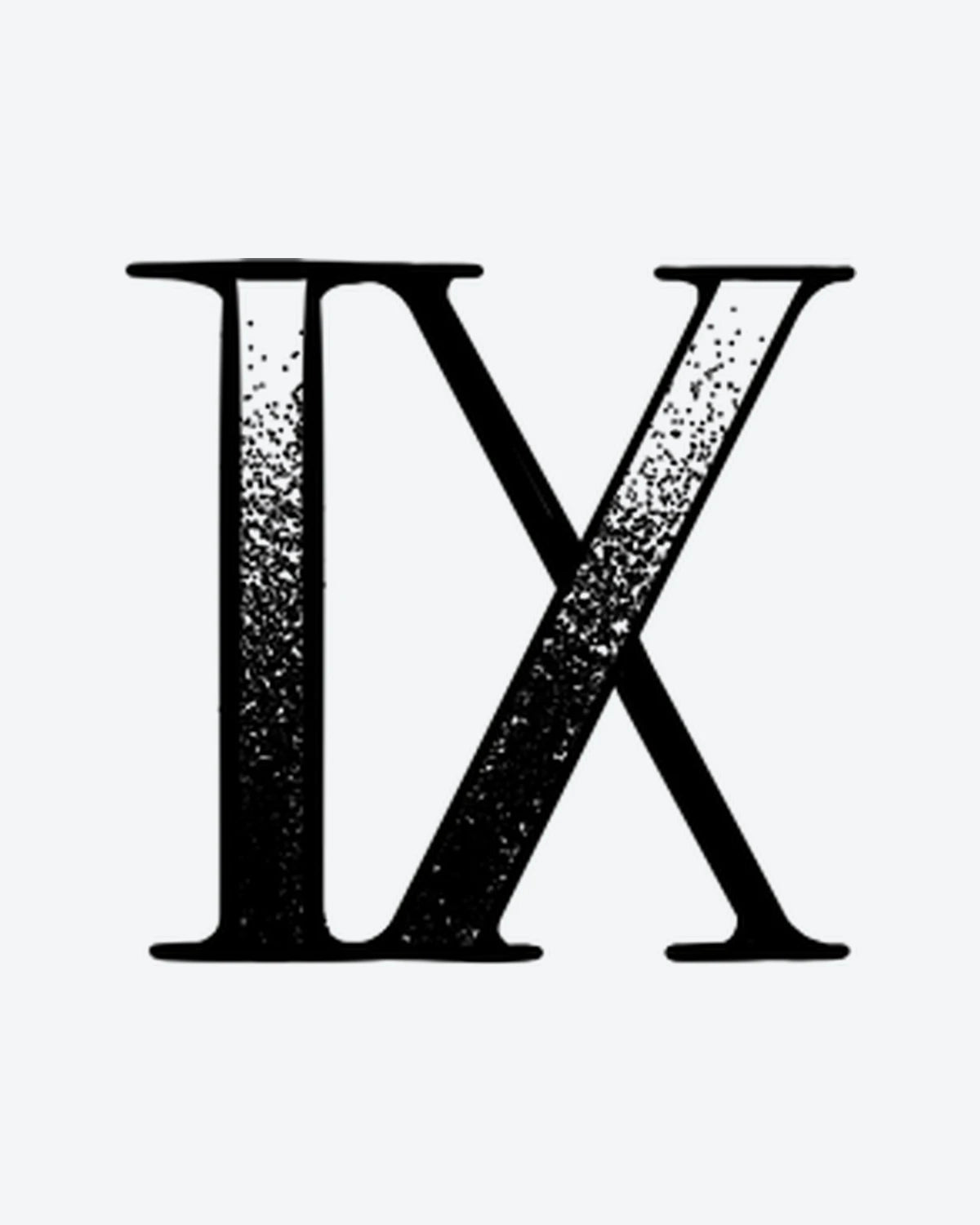 Dotwork 9 semi-permanent tattoo design by INKY – Roman Numeral, Dotwork, Pattern illustration, 2 x 2 in (4x4 cm), available at inkytatt.com