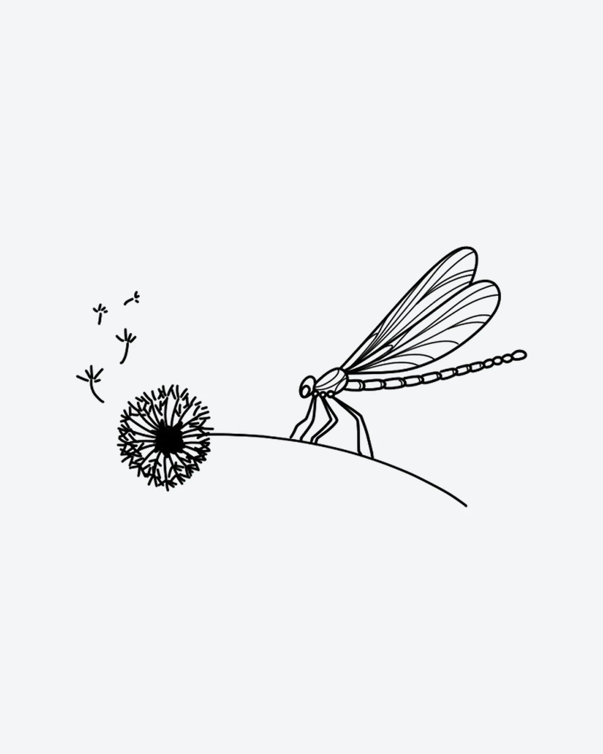 Wishful Fligh 2 semi-permanent tattoo design by INKY – Fine Line, Dragonfly illustration, 2 x 2 in (4x4 cm), available at inkytatt.com