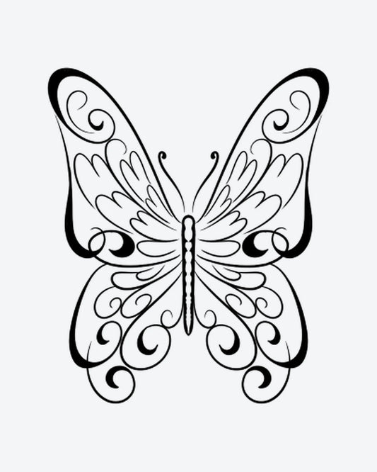 Swirl Butterf semi-permanent tattoo design by INKY – Butterfly, Pattern illustration, 2 x 2 in (4x4 cm), available at inkytatt.com