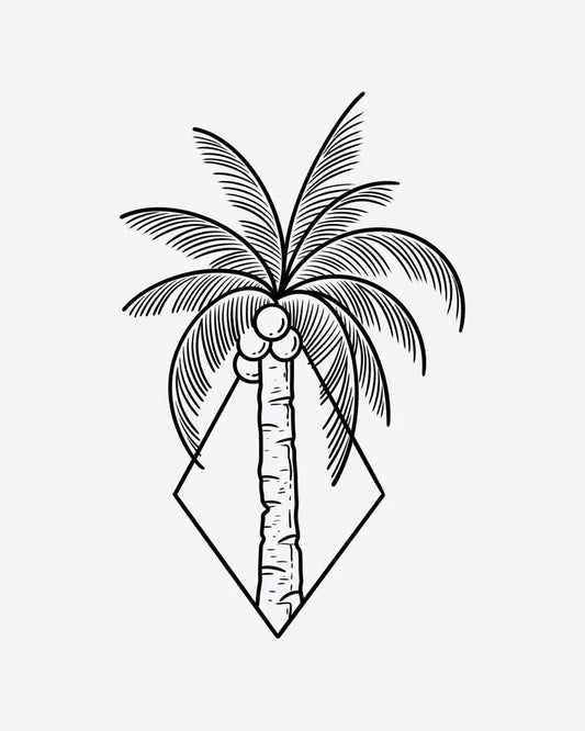 Geo Palm semi-permanent tattoo design by INKY – Palm Tree, Line Art, Fine Line, Diamond, Geometric illustration, 2 x 2 in (4x4 cm), available at inkytatt.com