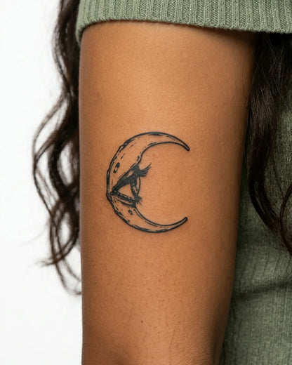 INKY Luna Eye semi-permanent tattoo applied on a woman – 3 x 3 in (7x7 cm) design, realistic ink look, lasts 10 days