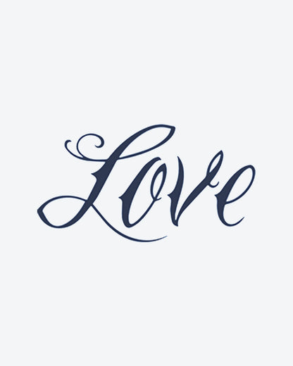 Love Script semi-permanent tattoo design by INKY – Love Script illustration, 0.5 x 0.5 in (1x1 cm), available at inkytatt.com