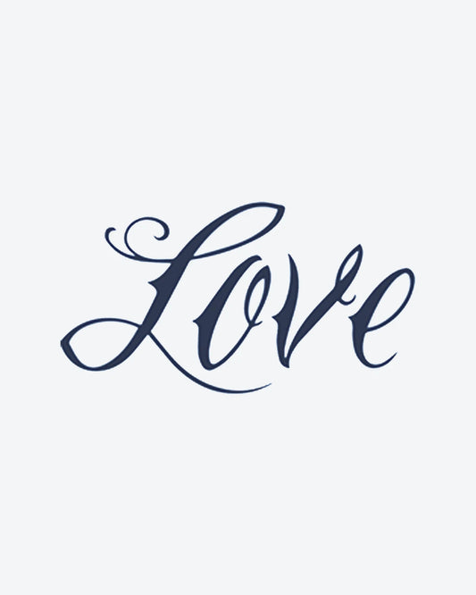 Love Script semi-permanent tattoo design by INKY – Love Script illustration, 0.5 x 0.5 in (1x1 cm), available at inkytatt.com