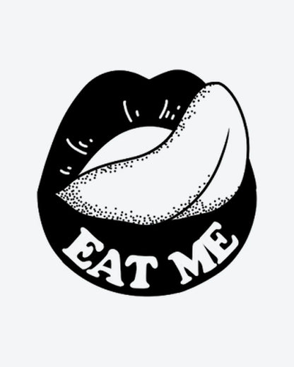 Eat Me Lips semi-permanent tattoo design by INKY – Dotwork illustration, 2 x 2 in (4x4 cm), available at inkytatt.com