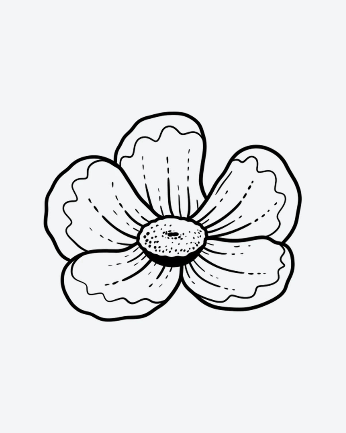 Bloom Art semi-permanent tattoo design by INKY – Flower, Lines, Hand, Petal, Bloom illustration, 2 x 2 in (4x4 cm), available at inkytatt.com