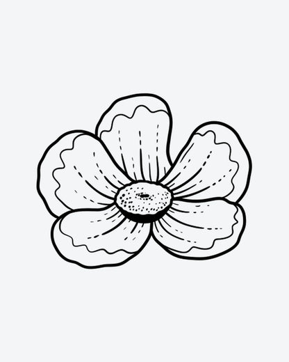 Bloom Art semi-permanent tattoo design by INKY – Flower, Lines, Hand, Petal, Bloom illustration, 2 x 2 in (4x4 cm), available at inkytatt.com