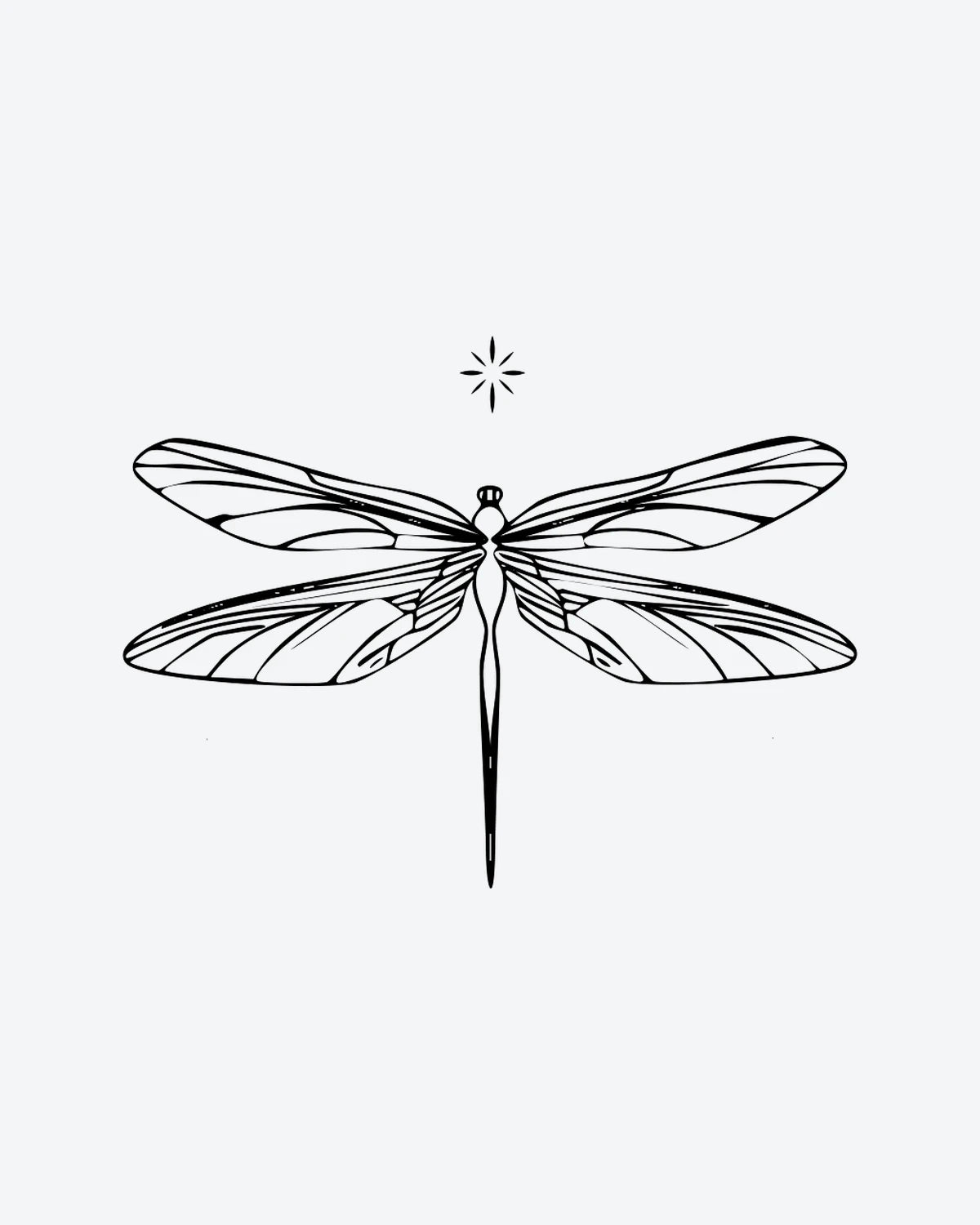 DreamFly semi-permanent tattoo design by INKY – Fine Line, Dragonfly, Sparkle, Wings illustration, 2 x 2 in (4x4 cm), available at inkytatt.com