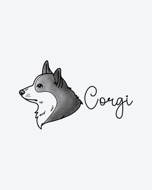 Corgi Love semi-permanent tattoo design by INKY – Eye illustration, 2 x 4 in (6x10 cm), available at inkytatt.com