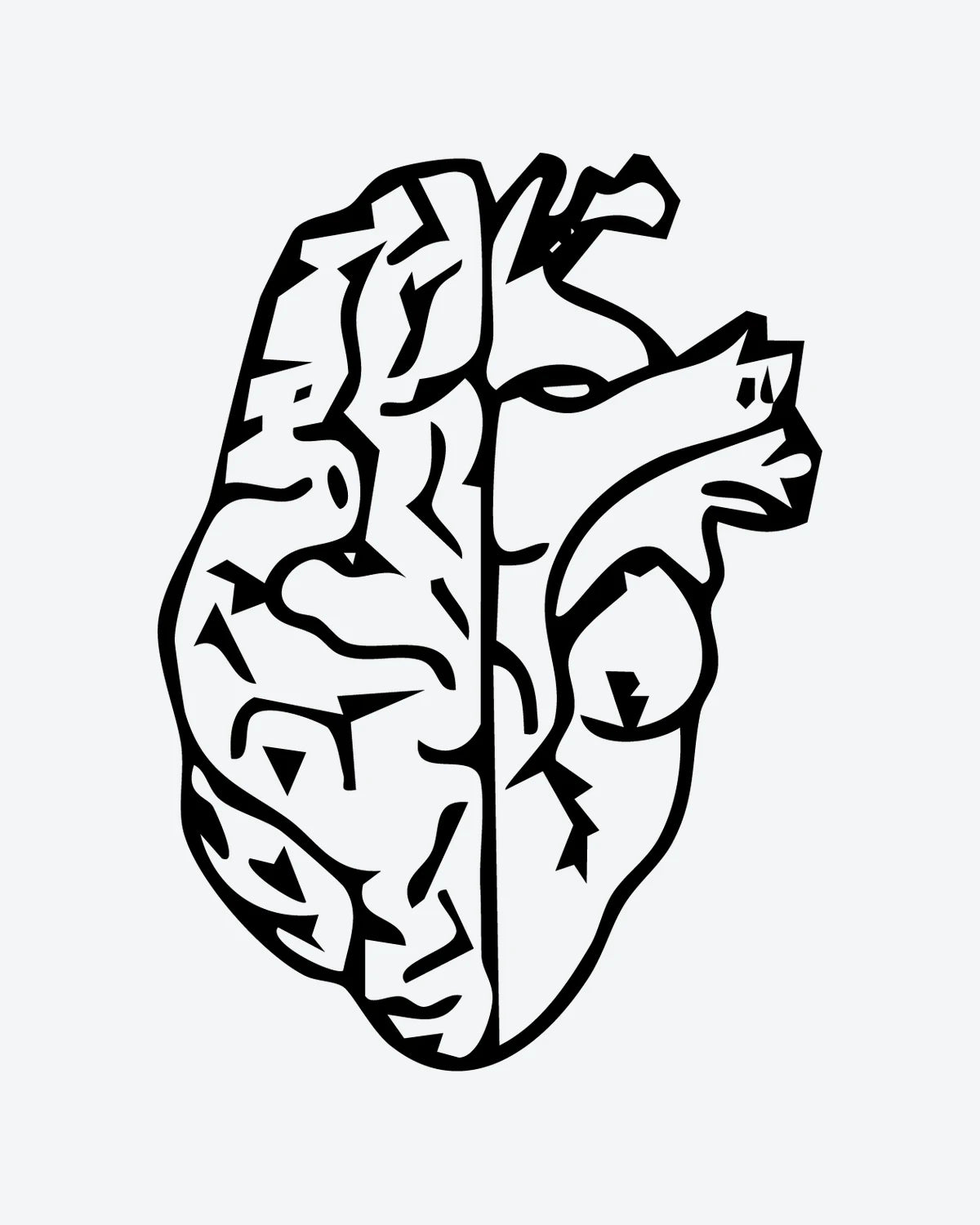 Mind & Heart semi-permanent tattoo design by INKY – Anatomical Heart, Silhouette illustration, 2 x 2 in (4x4 cm), available at inkytatt.com