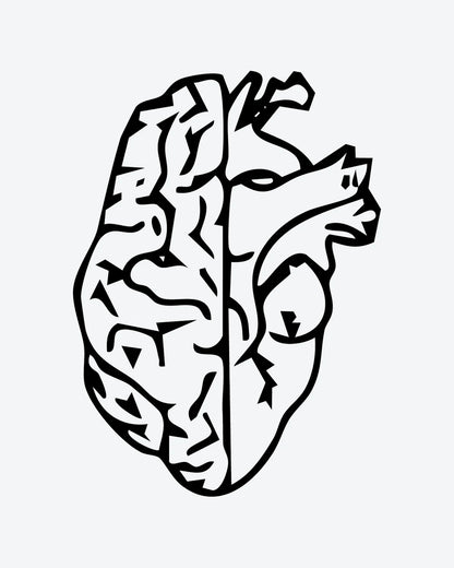 Mind & Heart semi-permanent tattoo design by INKY – Anatomical Heart, Silhouette illustration, 2 x 2 in (4x4 cm), available at inkytatt.com