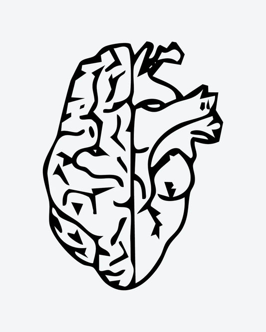 Mind & Heart semi-permanent tattoo design by INKY – Anatomical Heart, Silhouette illustration, 2 x 2 in (4x4 cm), available at inkytatt.com