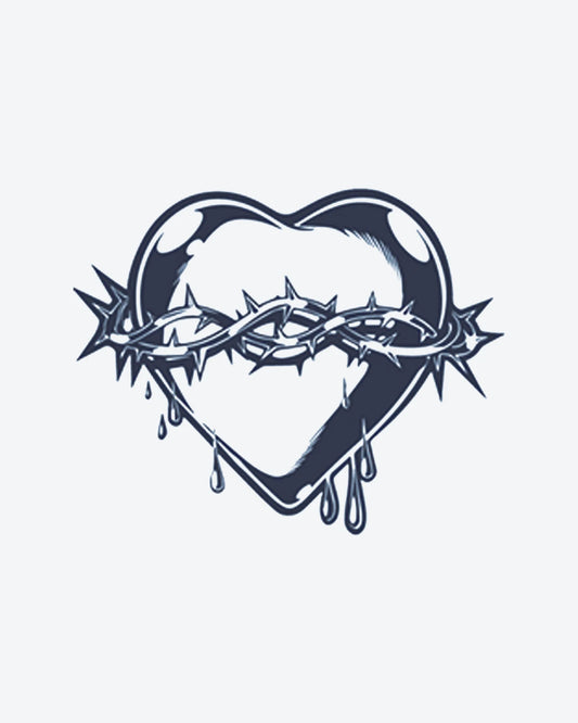 Bleeding Hear semi-permanent tattoo design by INKY – Heart, Crown illustration, 2 x 2 in (4x4 cm), available at inkytatt.com