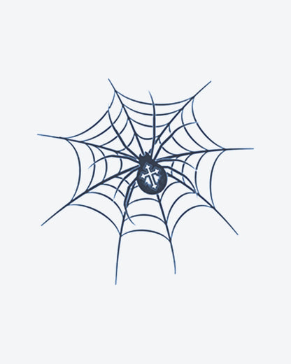Dark Web semi-permanent tattoo design by INKY – Fine Line, Spider, Cross illustration, 3 x 3 in (7x7 cm), available at inkytatt.com