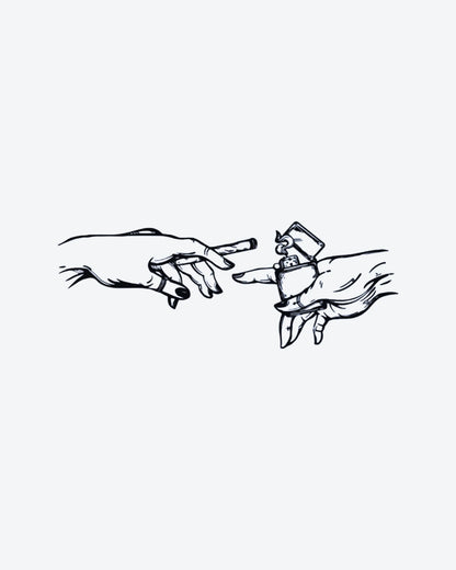 Fire Touch semi-permanent tattoo design by INKY – Line Art, Fine Line, Hand illustration, 3 x 3 in (7x7 cm), available at inkytatt.com
