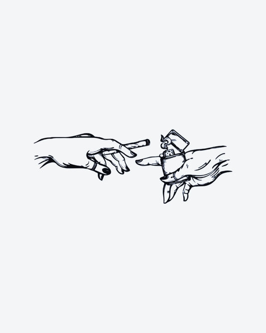 Fire Touch semi-permanent tattoo design by INKY – Line Art, Fine Line, Hand illustration, 3 x 3 in (7x7 cm), available at inkytatt.com