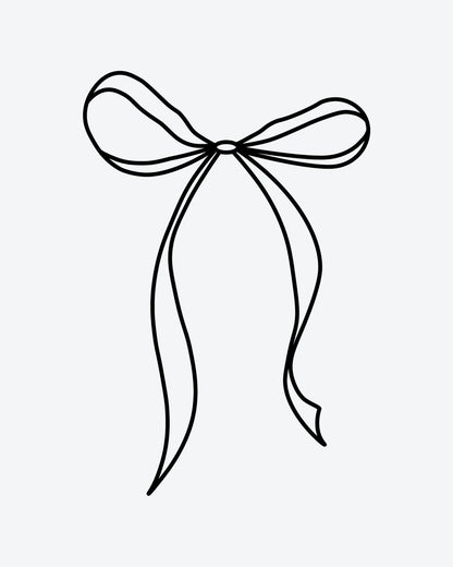 Ribbon Bow semi-permanent tattoo design by INKY – Fine Line, Ribbon illustration, 2 x 2 in (4x4 cm), available at inkytatt.com