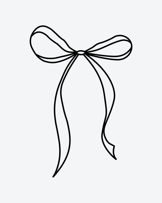 Ribbon Bow semi-permanent tattoo design by INKY – Fine Line, Ribbon illustration, 2 x 2 in (4x4 cm), available at inkytatt.com