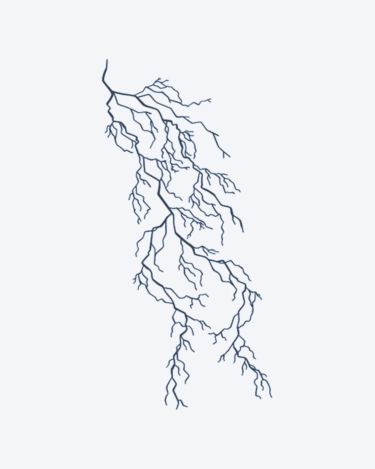 Branch Bolt semi-permanent tattoo design by INKY – Fine Line, Tree, Lightning, Bolt, Lines illustration, 2 x 4 in (6x10 cm), available at inkytatt.com