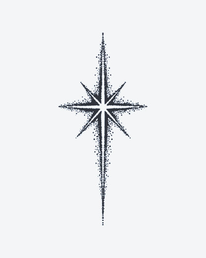 Starlight semi-permanent tattoo design by INKY – Star, Dots, Dotwork illustration, 2 x 4 in (6x10 cm), available at inkytatt.com