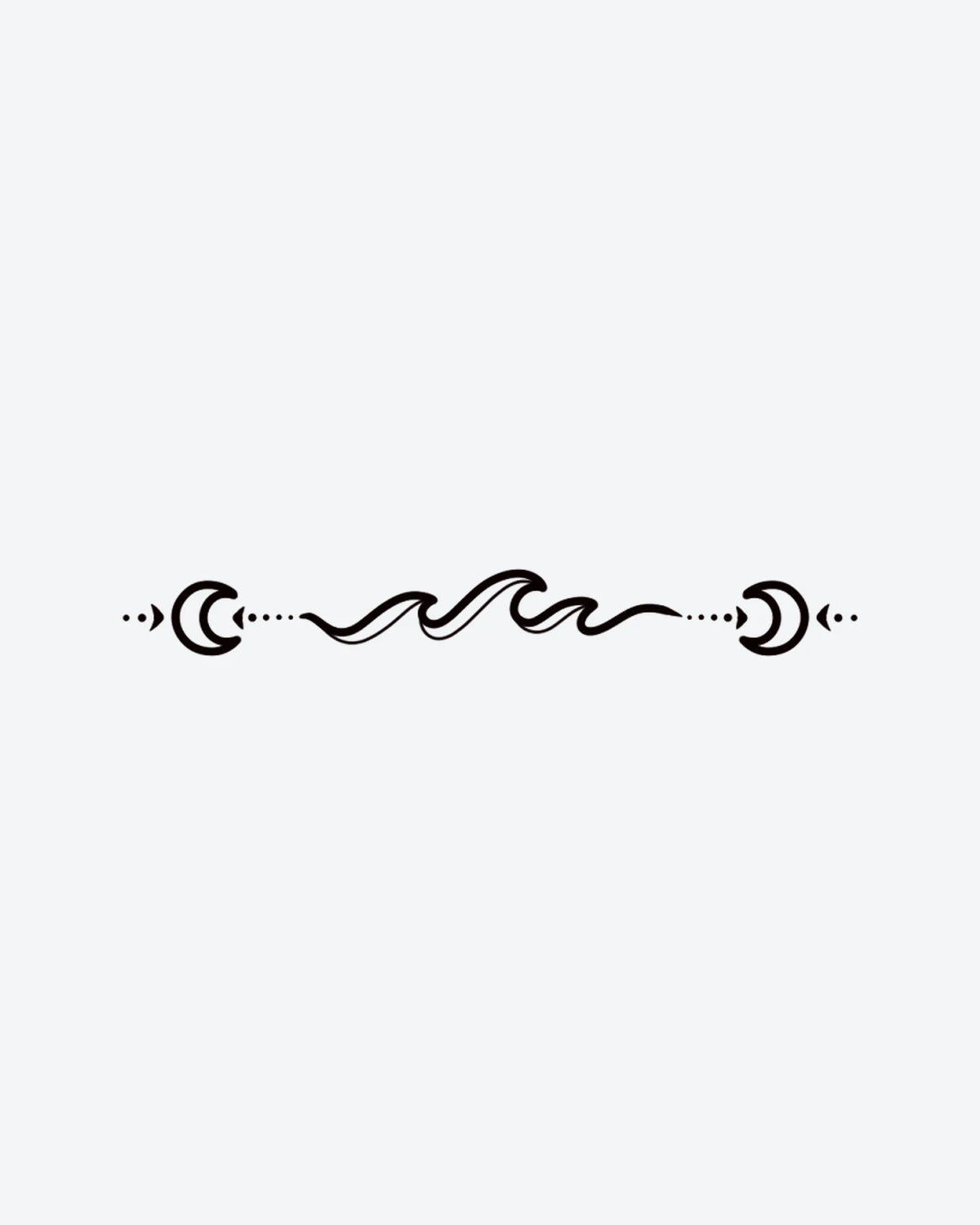 Moon Waves semi-permanent tattoo design by INKY – Crescent Moon, Ocean Wave, Line Art, Dotwork illustration, 2 x 4 in (6x10 cm), available at inkytatt.com