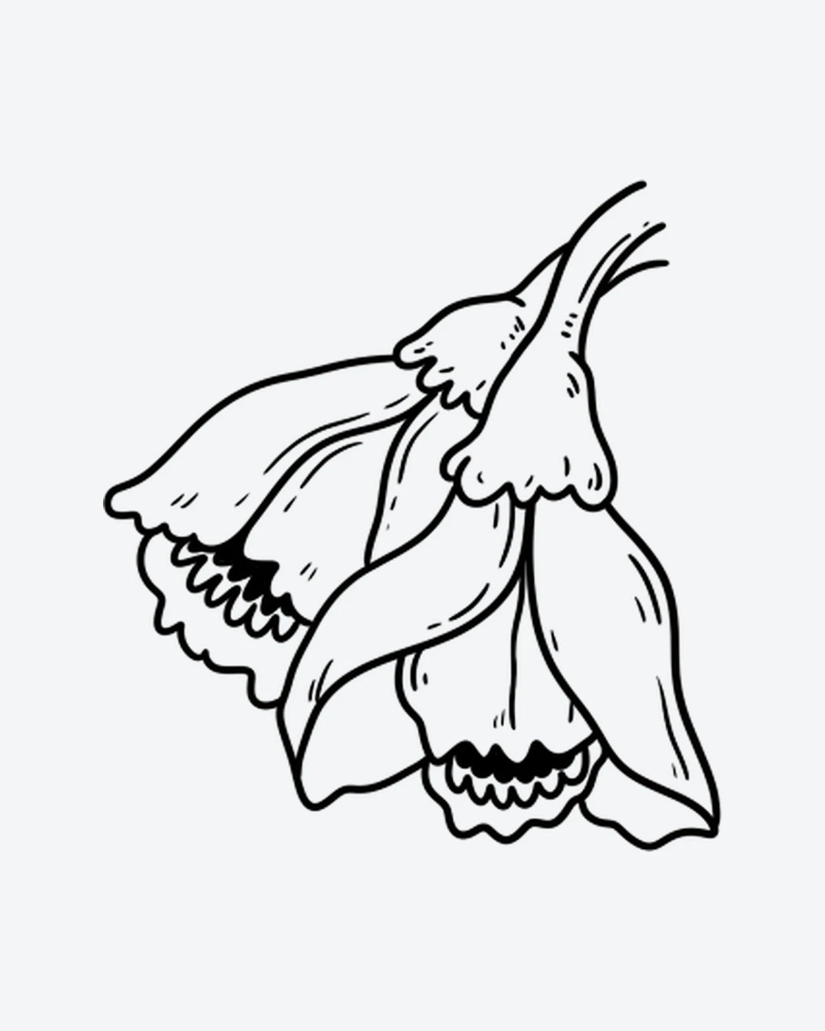 Bellflower 2 semi-permanent tattoo design by INKY – Line Art, Flower, Petal, Stem illustration, 3 x 3 in (7x7 cm), available at inkytatt.com