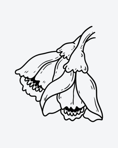 Bellflower 2 semi-permanent tattoo design by INKY – Line Art, Flower, Petal, Stem illustration, 3 x 3 in (7x7 cm), available at inkytatt.com