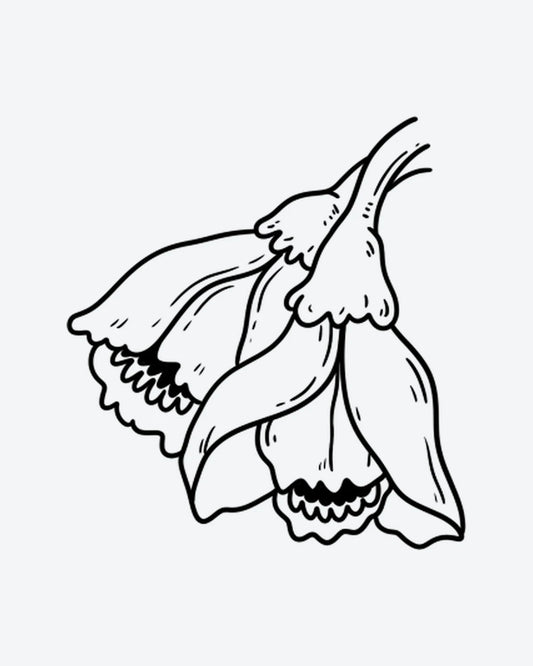Bellflower 2 semi-permanent tattoo design by INKY – Line Art, Flower, Petal, Stem illustration, 3 x 3 in (7x7 cm), available at inkytatt.com
