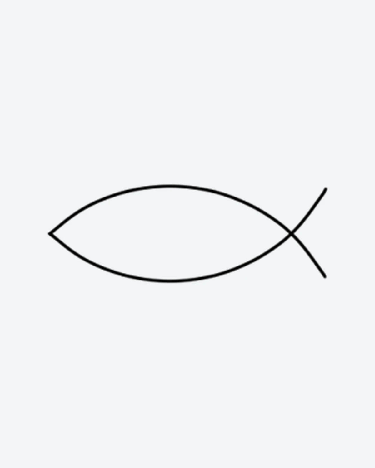 Ichthys semi-permanent tattoo design by INKY – Fine Line, Fish illustration, 0.5 x 0.5 in (1x1 cm), available at inkytatt.com