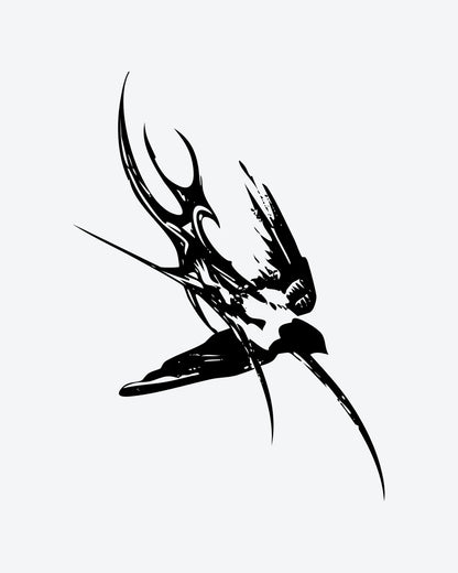 Dark Swirl semi-permanent tattoo design by INKY – Horn illustration, 3 x 4 in (7x10 cm), available at inkytatt.com